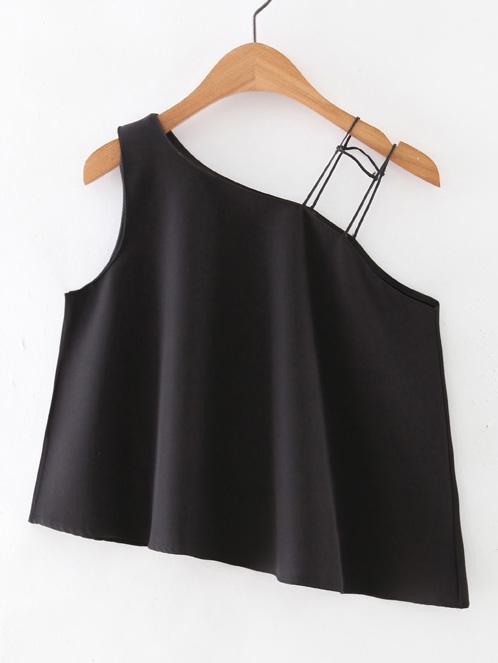 Shein Black One Shoulder Asymmetric Top