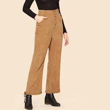 Shein 70s Slant Pocket Raw Hem Buttoned Corduroy Pants
