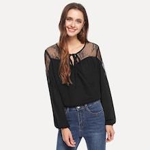 Shein Knot Front Lace Contrast Solid Top