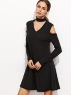 Shein Black Choker Neck Cut Out A Line Dress