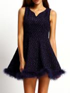 Shein Royal Blue V Neck Faux Fur Flare Dress