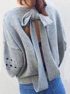 Shein Grey Hollow Bow Back Loose Sweater