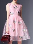 Shein Pink Butterfly Embroidered A-line Dress