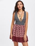 Shein Double Plunge Calico Print Swing Dress