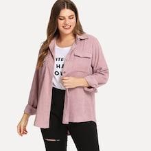 Shein Plus Solid Pocket Decoration Corduroy Jacket