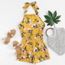 Shein Cut Out Back Floral Halter Romper