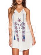 Shein White Pima Spaghetti Strap Tribal Embroidery Dress