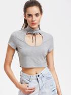 Shein Keyhole Lace Up High Neck Crop Tee