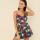 Shein Fruit Print Boxed Pleated Romper