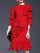 Shein Red Ruffle Sleeve Frill Dress