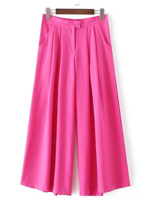Shein Hot Pink Button Pocket Wide Leg Pleated Pants