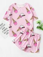 Shein Ice Cream Print Tee And Shorts Pajama Set
