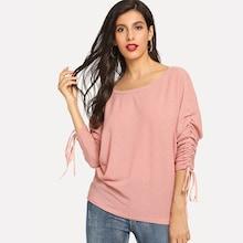 Shein Drawstring One-shoulder Ribbed Top