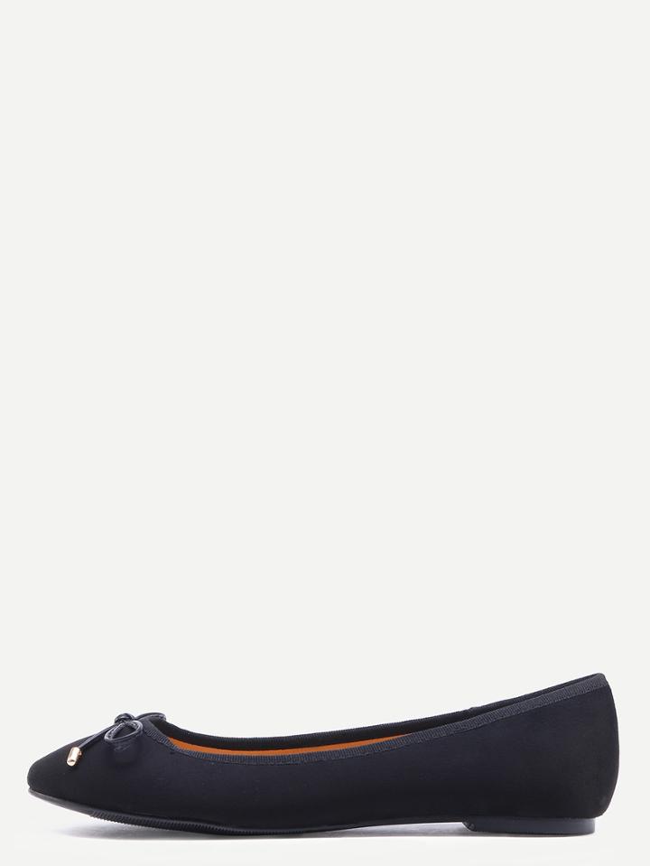 Shein Faux Leather Bow Tie Ballet Flats - Black