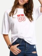 Shein White Dropped Shoulder Seam Number Print T-shirt