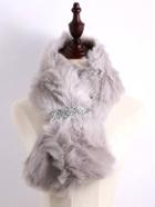 Shein Silver Sequin Tie-up Grey Faux Fur Stole