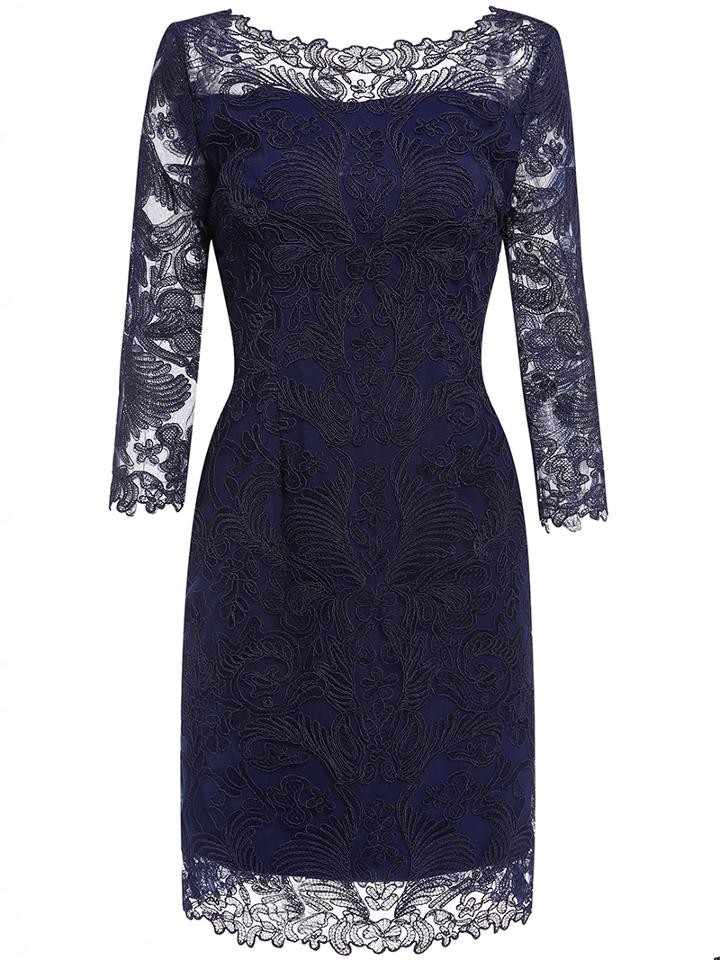 Shein Navy Round Neck Length Sleeve Lace Dress