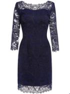 Shein Navy Round Neck Length Sleeve Lace Dress