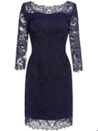 Shein Navy Round Neck Length Sleeve Lace Dress