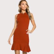 Shein Ruffle Hem Rib Knit Fitted Dress