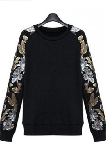 Rosewe Stylish Sequins Decorated Long Sleeve Black Sweats