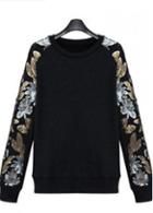 Rosewe Stylish Sequins Decorated Long Sleeve Black Sweats