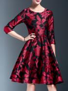 Shein Red Flowers Print A-line Dress