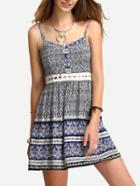 Shein Crochet Waist Tribal Print Shirred Cami Dress