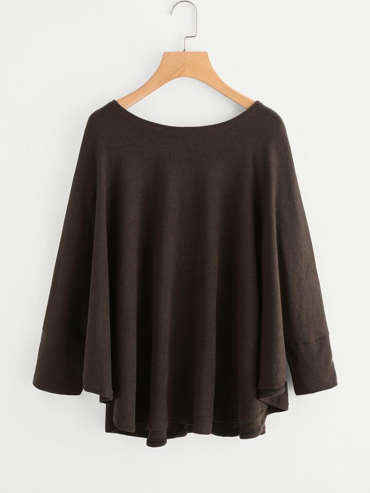 Shein Boat Neck Curved Hem Ribbed Tee