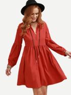 Shein Red Long Puff Sleeve Flare Dress