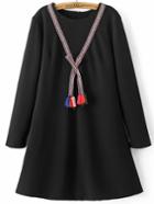 Shein Black Tassel Detail Back Zipper Dress