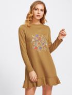 Shein Botanical Embroidered Front Frill Hem Dress
