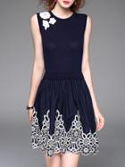 Shein Navy Embroidered Knit Combo Dress