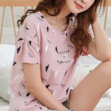 Shein Letter Print Tee & Frill Hem Shorts Pj Set