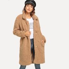 Shein Shawl Collar Solid Teddy Outerwear