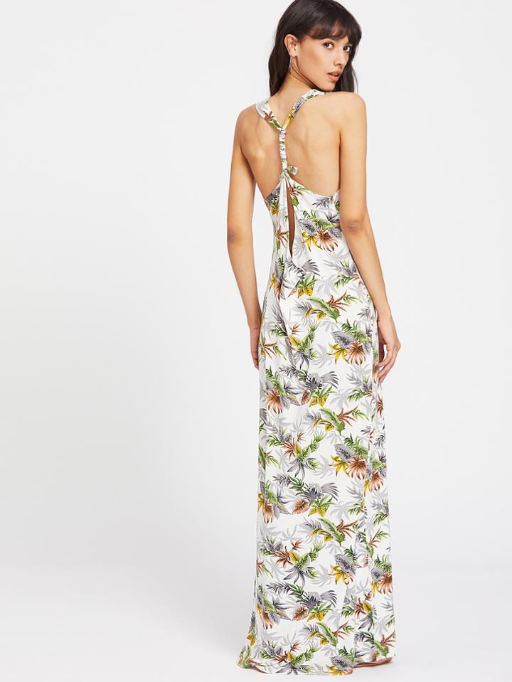 Shein Split Twist Racerback Foliage Dress