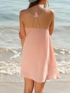 Shein Pink V Neck Gold Chain Spaghetti Strap Beach Dress