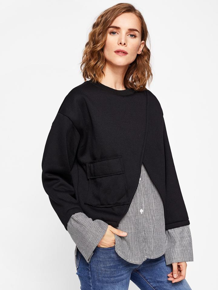 Shein Contrast Striped 2 In 1 Sweatshirt
