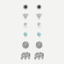 Shein Elephant & Round Design Stud Earring Set