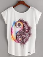 Shein White Ink Painting Print Dolman Sleeve T-shirt