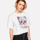 Shein Figure And Letter Print Front Tee