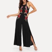 Shein Embroidered Appliques Wide Leg Jumpsuit