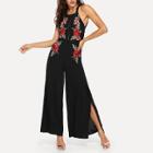 Shein Embroidered Appliques Wide Leg Jumpsuit