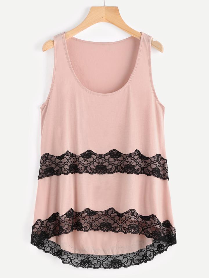 Shein Contrast Lace Embellished Dip Hem Scoop Tank Top