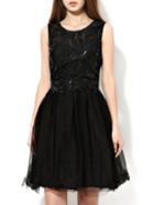 Shein Black Embroidered Sequined A-line Dress