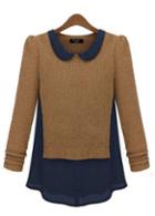 Rosewe Fashion Color Blocking Sweaters With Peter Pan Collar And Puff Sleeve Design
