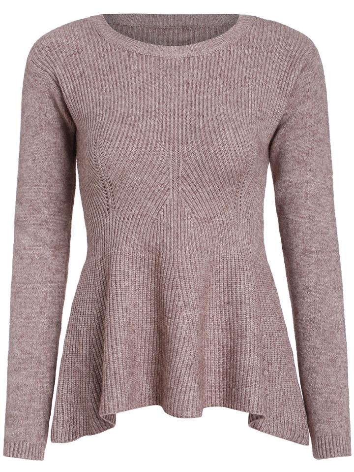 Shein Apricot Round Neck Ruffle Knit Sweater