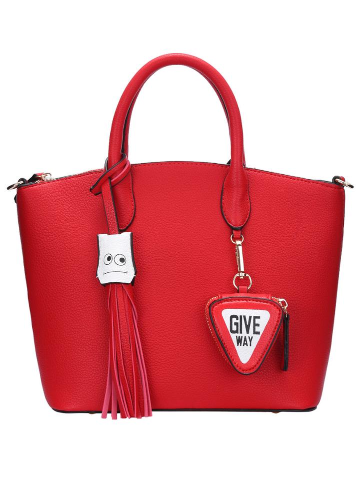 Shein Red Zipper Fun Tassel Tote Bag