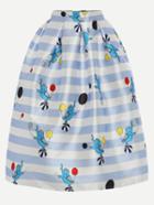 Shein Multicolor Elephant & Print Striped Box Pleated Midi Skirt