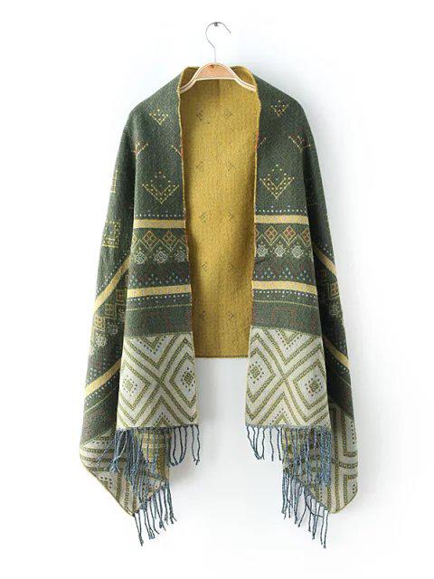 Shein Olive Green Geo Pattern Fringe Scarf